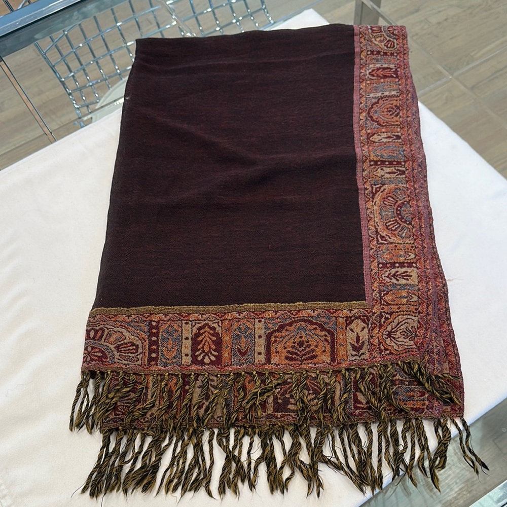 Elegant Purple and Brown Patterned Pashmina